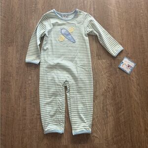Striped Light Green Airplane Footie One-Piece